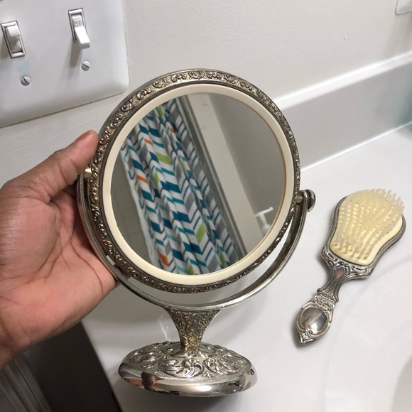 Vintage Vanity Set - Swivel Double sides mirror (normal/magnifying) and brush main image 7